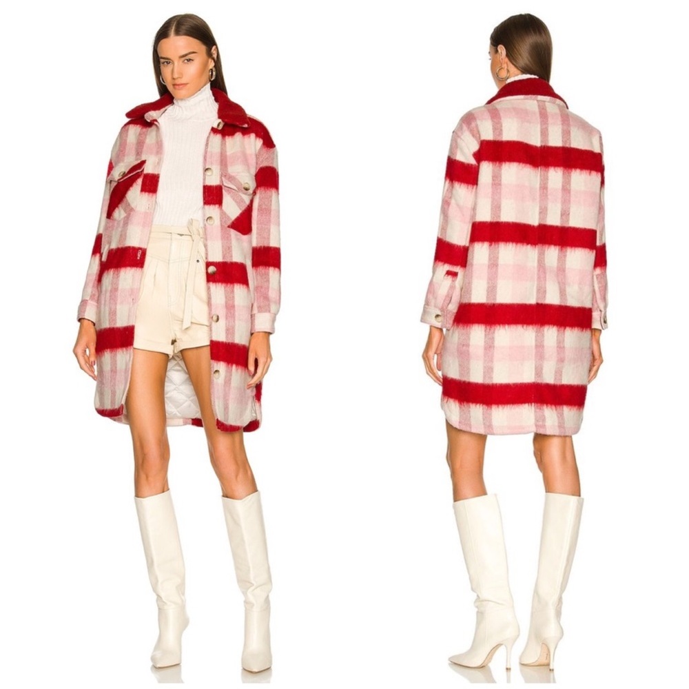 Blank NYC Cherry-Pock Plaid Red and White Women's Shacket